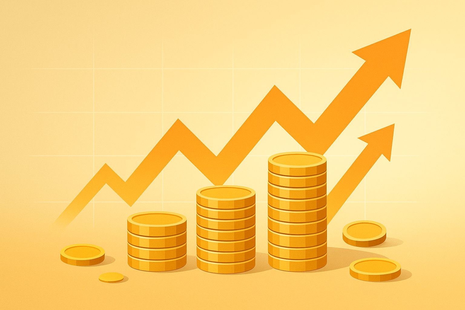 Inflation verstehen - Abstrakte Darstellung steigender Preise mit Münzen und Pfeilen