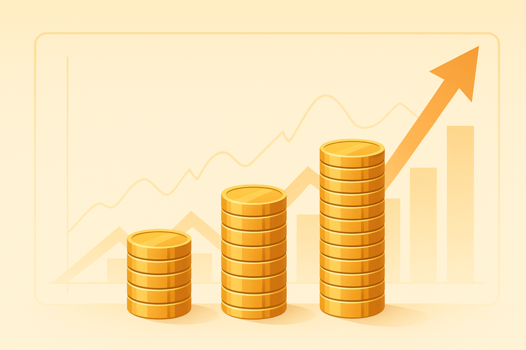 Inflation verstehen - Abstrakte Darstellung steigender Preise mit Münzen und Pfeilen